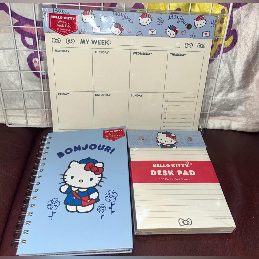 Hello Kitty French Bonjour School/Office supplies bundle of 3 NEW NWT